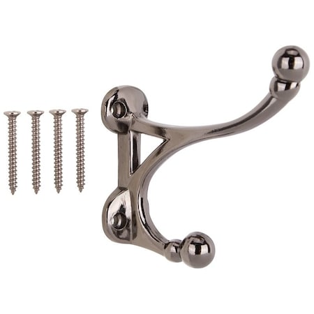 Prosource Coat and Hat Hook, 33 lb, 2-Hook, 1-1/2 in Opening, Zinc, Nickel H-015-BLN