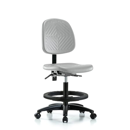 Blue Ridge Ergonomics Poly Chair-Medium Bench Height with Medium Back, Seat Tilt, Black Foot Ring, & Casters in Gray Poly PMBCH-MB-RG-T1-A0-BF-RC-GRY