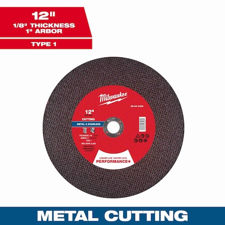 Milwaukee Tool Cut-Off Wheel, 1" Sz, 12" dia. 49-94-0153