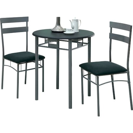Monarch Specialties Dining Set - 3Pcs Set / Black / Silver Metal I 3095