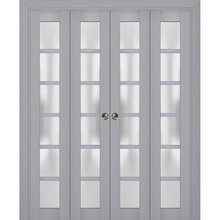 Sartodoors Sliding Closet Double Bi-fold Doors Grey Solid Core Modern Interior VEREGIO7602DBF-GRE-96 x 84 (4* 24x84)