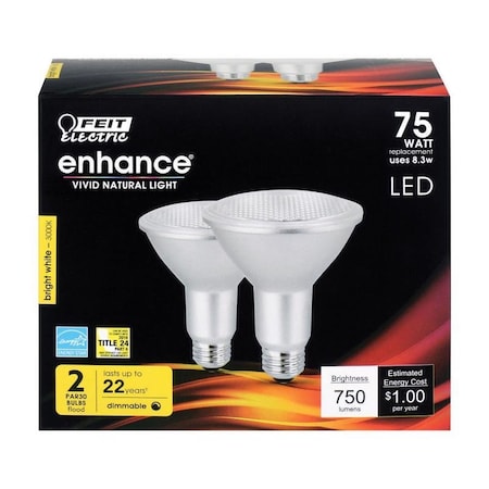 Feit Electric Enhance PAR30 E26 Medium LED Bulb Bright White 75 Watt Equivalence, 2PK PAR30LDM/930CA2