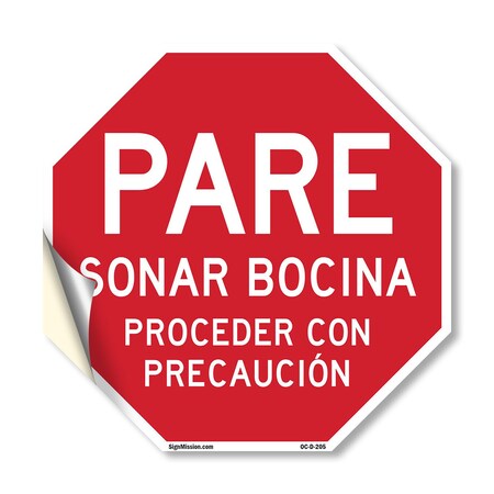 Signmission Pare Sonar Bocina Proceder Con Prec, 18 Inch X 18 Inch, Vinyl Decal OC-D-18-205