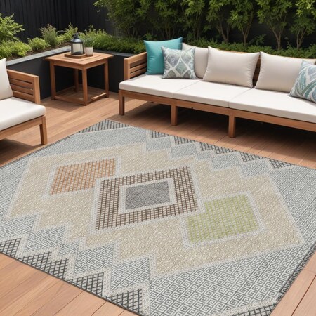 Homeroots 10' X 14' Pewter Copper And Silver Geometric Washable Indoor Outdoor Area Rug 631926