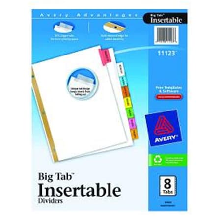 Avery WorkSaver Big Tab Insertable Divider 8 Tab 8.5x11 White with Multi Tabs 11123
