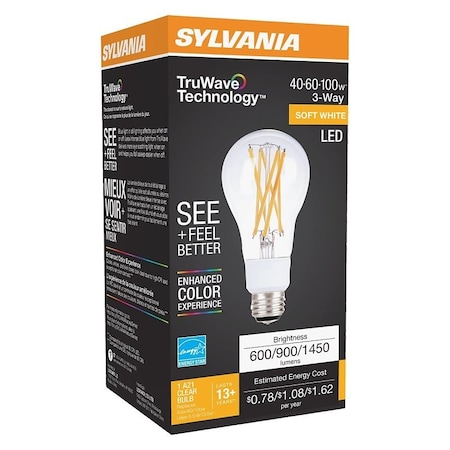 Sylvania Natural LED Bulb, 3Way, A21 Lamp, 100 W Equivalent, E26 Lamp Base, Dimmable, Clear 40769