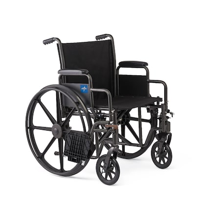 Medline 18in Wide K1 Basic Nylon Wheelchair with Swing-Back Desk-Length Arms and Swing-Away Footrests K1186N22S