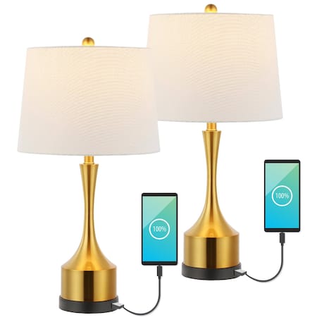 Jonathan Y Cooper 26" Classic French Country Iron LED Table Lamp with USB Charging Port, Brass Gold, 2PK JYL4045A-SET2