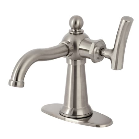 Kingston Brass One-Handle Single-Hole Bathroom Faucet with Deck Plate and Push Pop-Up Drain, Brushed Nickel KSD3548TKL