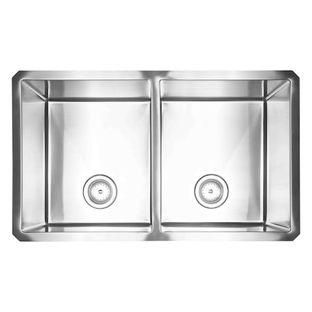 Msi Double Bowl Handcrafted 32in x 19in 50/50 16 Gauge Stainless Steel Kitchen Sink ZOR-STL-DBSNK-0004
