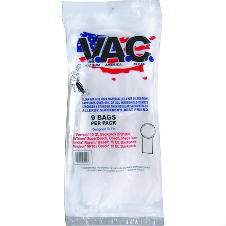 Vacuum America Clean Perfect 10 Qt. Backpack, ProTeam Super Coach, Coach, MegaVac, Sandia Raven, Windsor VP10, 9PK VAC 18