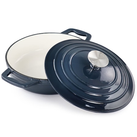 Megachef 2 Quart Round Enameled Cast Iron Braiser Pan in Dark Blue MG-BRS22DB