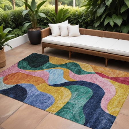 Homeroots 8' X 10' Green Orange And Pink Abstract Washable Indoor Outdoor Area Rug 604453