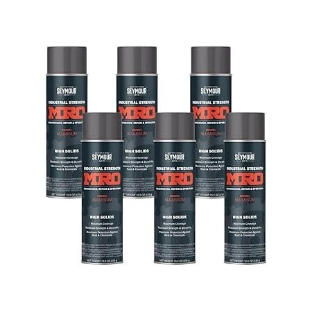 Seymour Midwest MRO Industrial High-Solids Spray Paint, Aluminum, 16 oz, 6PK 6201411