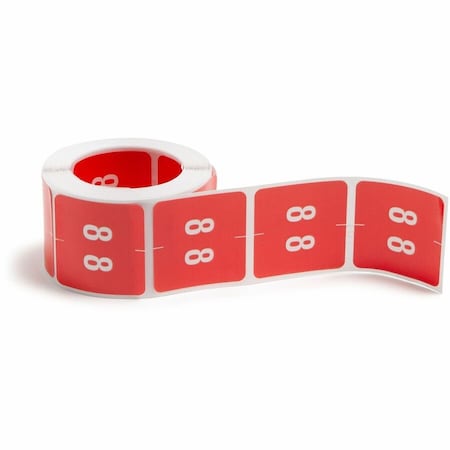 Smead NUMERICAL END TAB FILE FOLDER LABELS, 8, 1.5 X 1.5, RED, 250/ROLL 67428