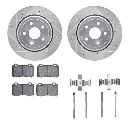 Dynamic Friction Co DFC Brake Rotor - Drilled & Slotted - Silver- Heavy Duty Brake Pad includes Hardware 7412-42011