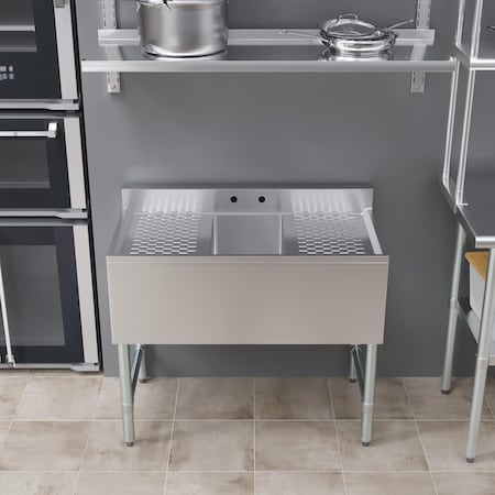 Amgood 1 bowl, Freestanding, 304 Stainless Steel, 36 in. W x 19 in. L x 33 in. H AMG SINK BAR S1C-101410-LR-NF-Z