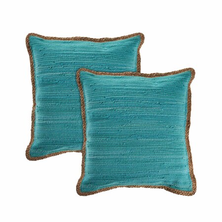 Homeroots Set of Two 20" Turquoise Cotton And Jute Throw Pillows with Texture, 2PK 554555