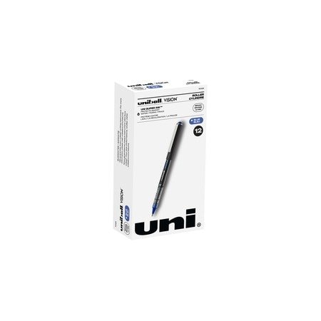 Uni-Ball VISION Roller Ball Pen, Bold 1 mm, Blue Ink, Black/Blue Barrel, 12PK 70129