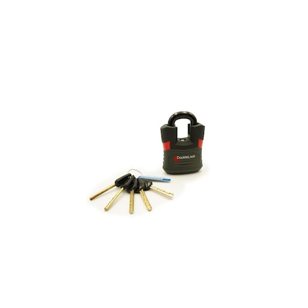 Doublelock RED HAWK, Ultra Duty Large Shielded Steel Padlock, Rubberized Shroud, 2-Piece 990-200A