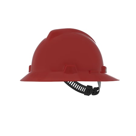 Msa Safety V-Gard Slotted Full Brim Hard Hat, Staz-On Suspension, Type I, Class E, Red 454736