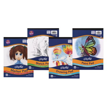 Ucreate Art Pad Bundle, 9in x 12in, Sketch, Drawing, Paint, Marker, 4 Pad Set P4828