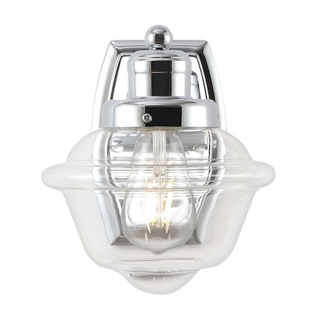 Jonathan Y Orleans 7" 1-Light Iron/Glass schoolhouse LED Vanity Light, Chrome JYL3530A