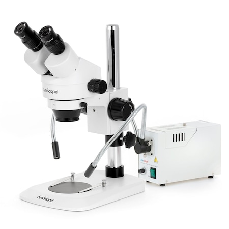 Amscope SM-1 Zoom Binocular Stereo Microscope 7X-45X w/150W Halogen Dual Gooseneck Lights and 10MP USB 2.0 SM-1BN-FOD-10M