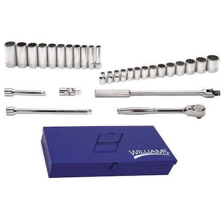 Williams Socket and Tool Set, 1/2" D, 12Pt, 30pcs., JHWWSS-30F JHWWSS-30F