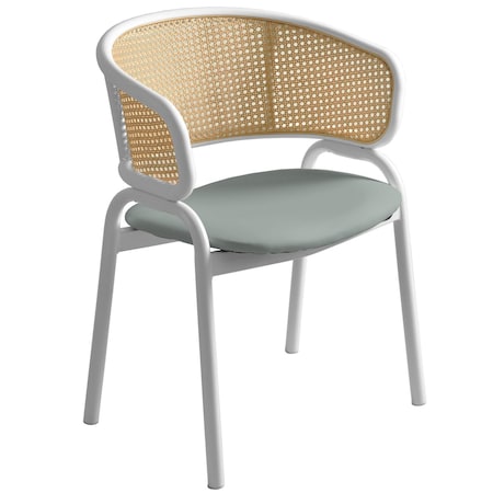 Leisuremod Ervilla Dining Arm Chair with Leather Seat and White Steel Base in Black ECW-20GR-L