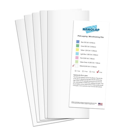 Nanolap PSA Lapping Film, 5 Pc 0.3 Micron (60,000 Grit), 4-0.25 in x 11 in Microfinishing Fine Sanding Paper 61539N
