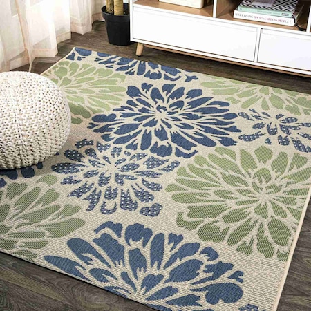 Jonathan Y Zinnia Modern Floral Textured Weave Navy/Green 6 ft Square Indoor/Outdoor Area Rug SMB110B-6SQ