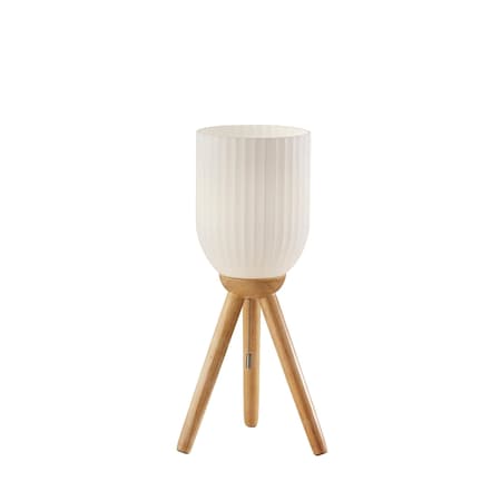 Homeroots 23" Natural Solid Wood Tripod Table Lamp With White Ribbed Glass Shade 524623