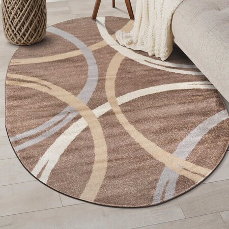 World Rug Gallery Modern Wavy Circles Design Area Rug 5 ft x 7 ft Oval Brown 377BROWN5OV