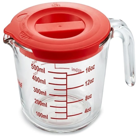Nutrichef 2 Cups Glass Measuring Cup with Lid (19 oz) NCGLMESLID50