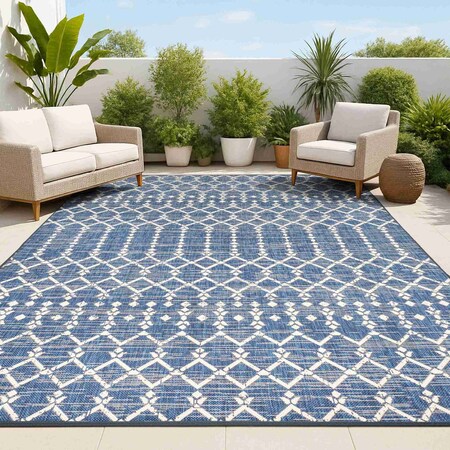Jonathan Y Ourika Moroccan Geometric Textured Weave Navy/Beige 8 ft. x 10 ft. Indoor/Outdoor Area Rug SMB108K-8