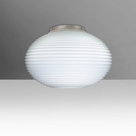 Besa Lighting Besa, Pape 12 Ceiling, Opal Ribbed, Satin Nickel Finish, 1x100W E26 base 491307C-SN