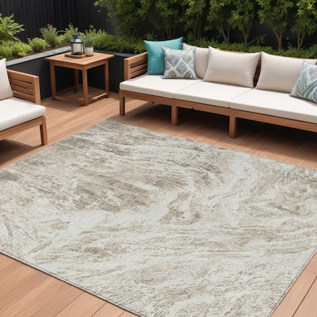 Homeroots 10' X 14' Taupe And Ivory Abstract Washable Indoor Outdoor Area Rug 614316