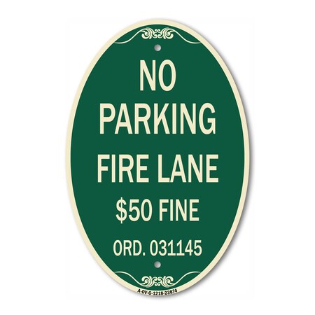 Signmission Missouri No Parking Fire Lane $50 Fine, 12 Inch X 18 Inch Architectural Oval, Heavy Gauge Aluminum A-OV-G-1218-23874