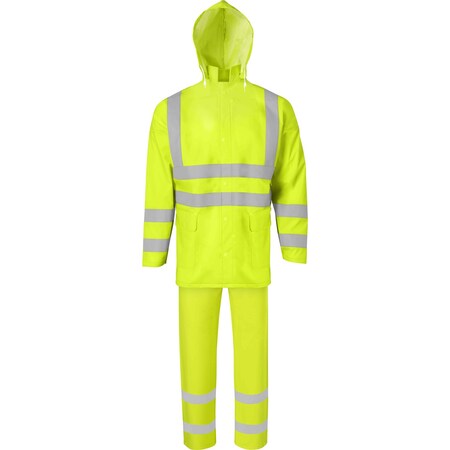Ironwear 3 Piece Hi Vis Waterproof Reflective Rain Suit, Detachable Hood, Lime, 5X-Large 9200-LG-ST-5XL