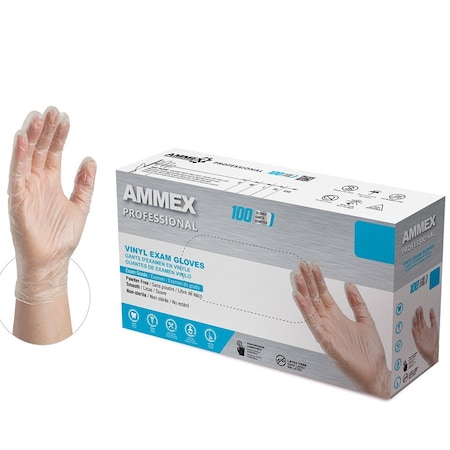 Gloveworks By Ammex Medium Clear Professional Powder Free Disposable Vinyl Exam Gloves, 3-Mil, 100PK VPF64100