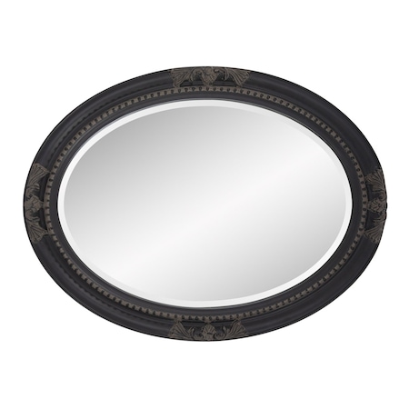 Homeroots 33" Black Ornate Oval Wood Framed Accent Mirror 384183