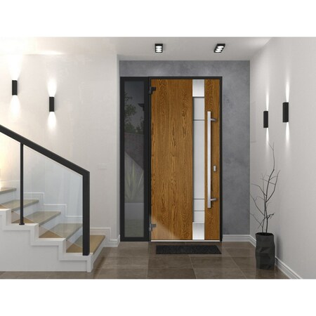Vdomdoors Steel Door Deux 1713 Natural Oak Sidelight Exterior Black Window Stainless Inserts Single Modern Pa DEUX1713EXD-OAKB-W36+12 x H80-Right-hand Inswing