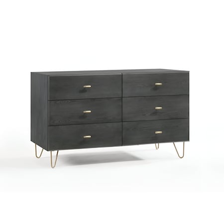 Homeroots 51" Grey Manufactured Wood Six Drawer Double Dresser 473094