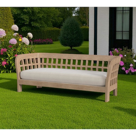 Homeroots 74" Light Brown Teak Solid Wood and Cushions Patio Sofa 528679