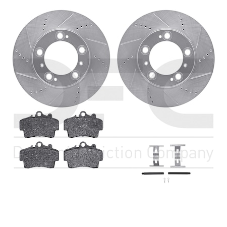 Dynamic Friction Co DFC Rotors-Drilled & Slotted-Silver w/ EURO 5000 Ceramic Brake Pads Incl Hdw 7612-02007