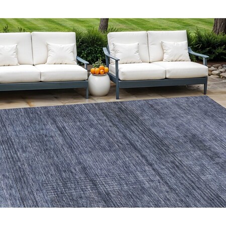 Homeroots 9' X 12' Navy Blue And Gray Striped Washable Indoor Outdoor Area Rug 588104