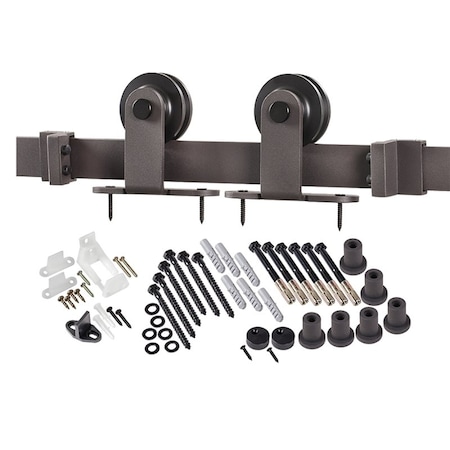 Renin Straight Strap Barn Door Hardware Kit, 96 in L Track, Steel, Bronze, Wall, For: Barn Door BD101K-09600-BR