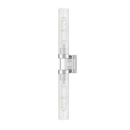 Z-Lite Beau 2 Light Wall Sconce, Polished Nickel/Clear Ribbed, 4.5 In W 740-2W-PN