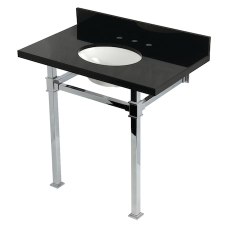 Kingston Brass 36-Inch Black Granite Console Sink with Stainless Steel Legs, 8-Inch, 3-Hole KVPK36KOQ1